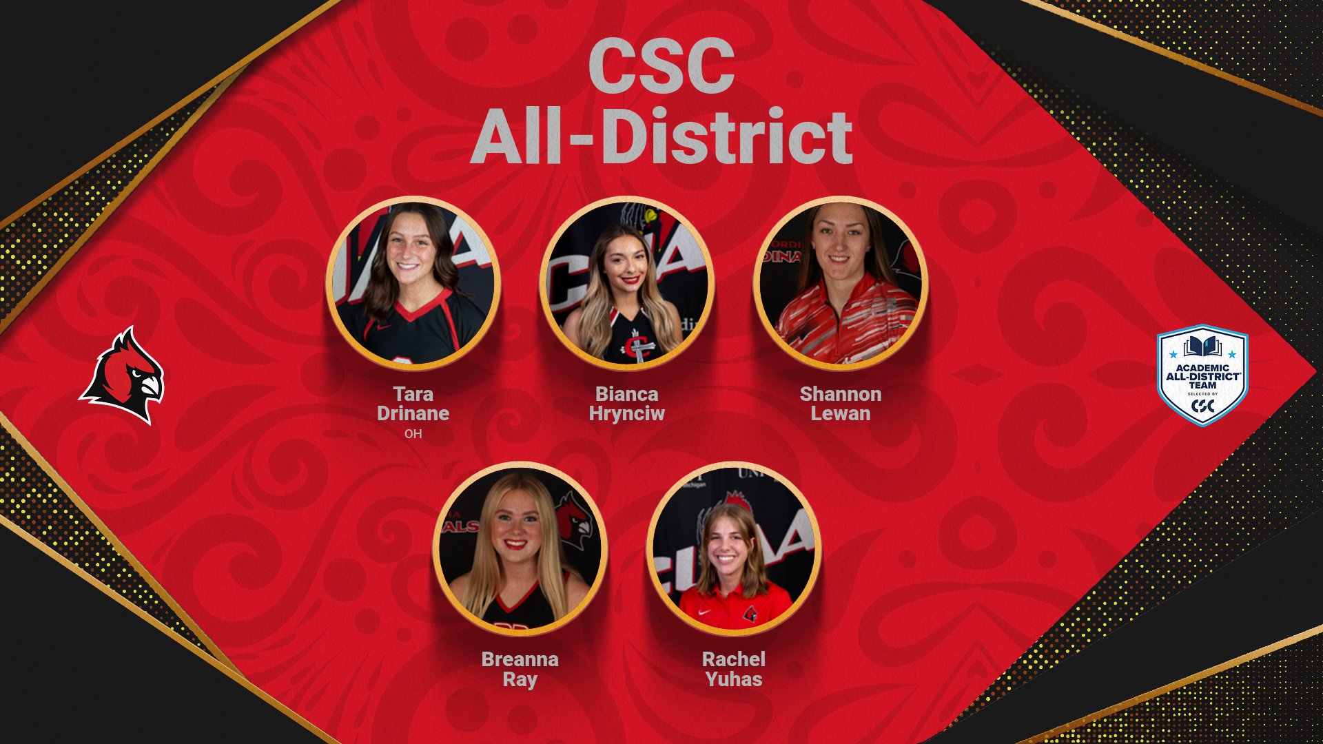 5 Women's Cardinals are named to CSC All-District Team