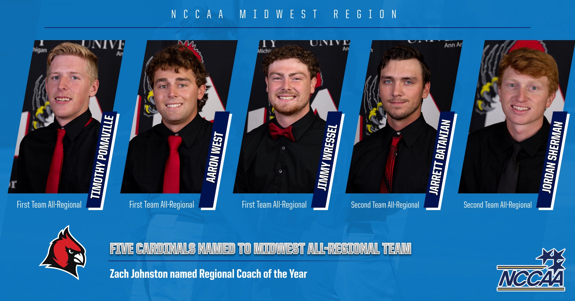 Five Cardinals named to NCCAA Regional Team; Johnston named Regional Coach of the Year