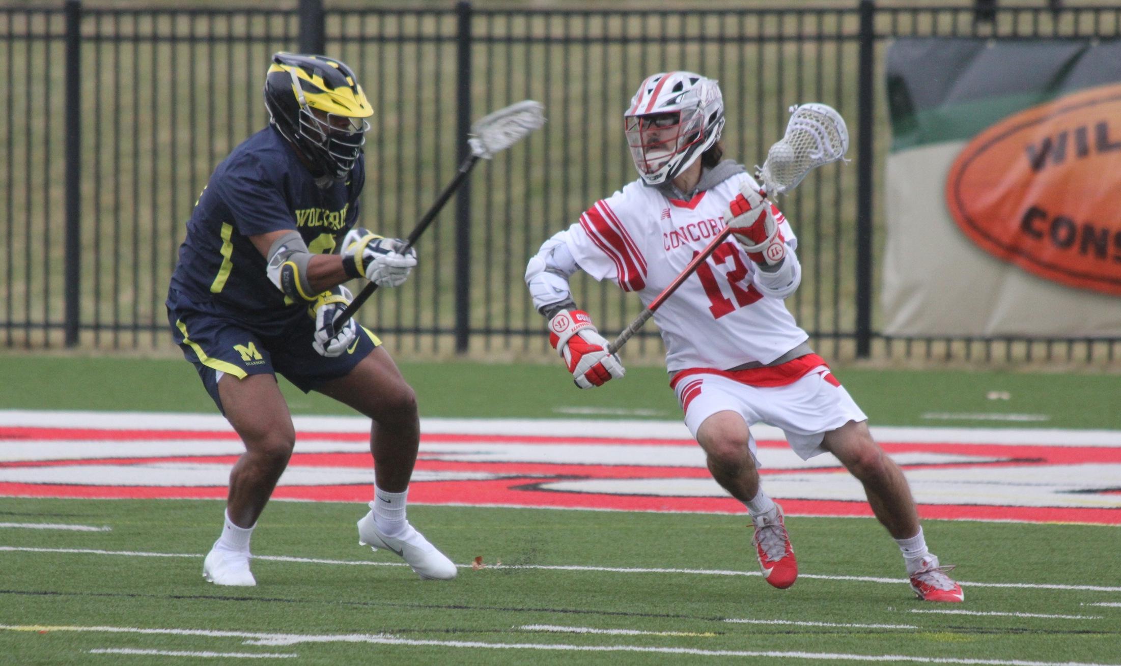 Blake Blaisdell recorded 3 goals in the Cardinals 14-8 win over UM Dearborn (Photo Courtesy all lacrosse michigan)