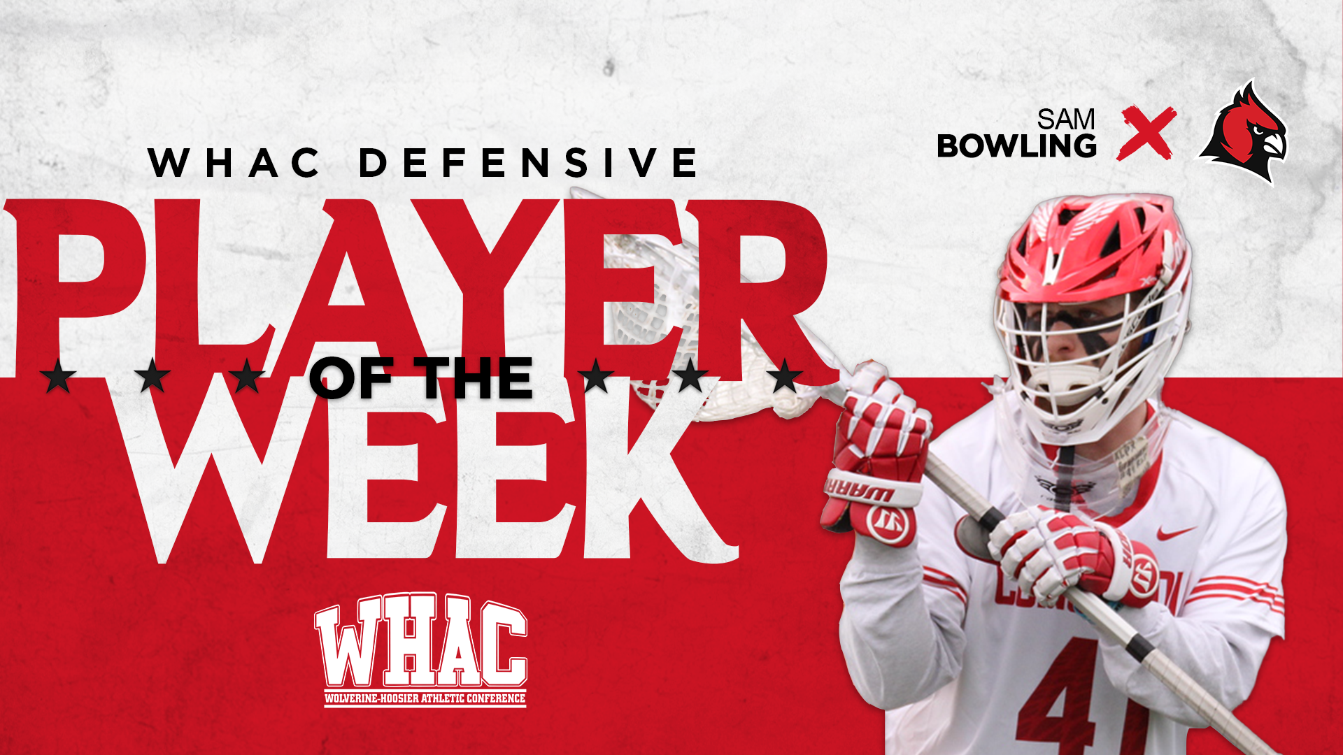 Men's Lacrosse's Bowling repeats as WHAC Defensive Player of the Week