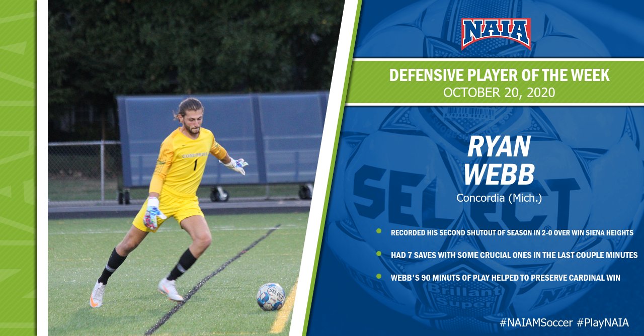 Ryan Webb name NAIA Men's Soccer Defensive Player of the Week