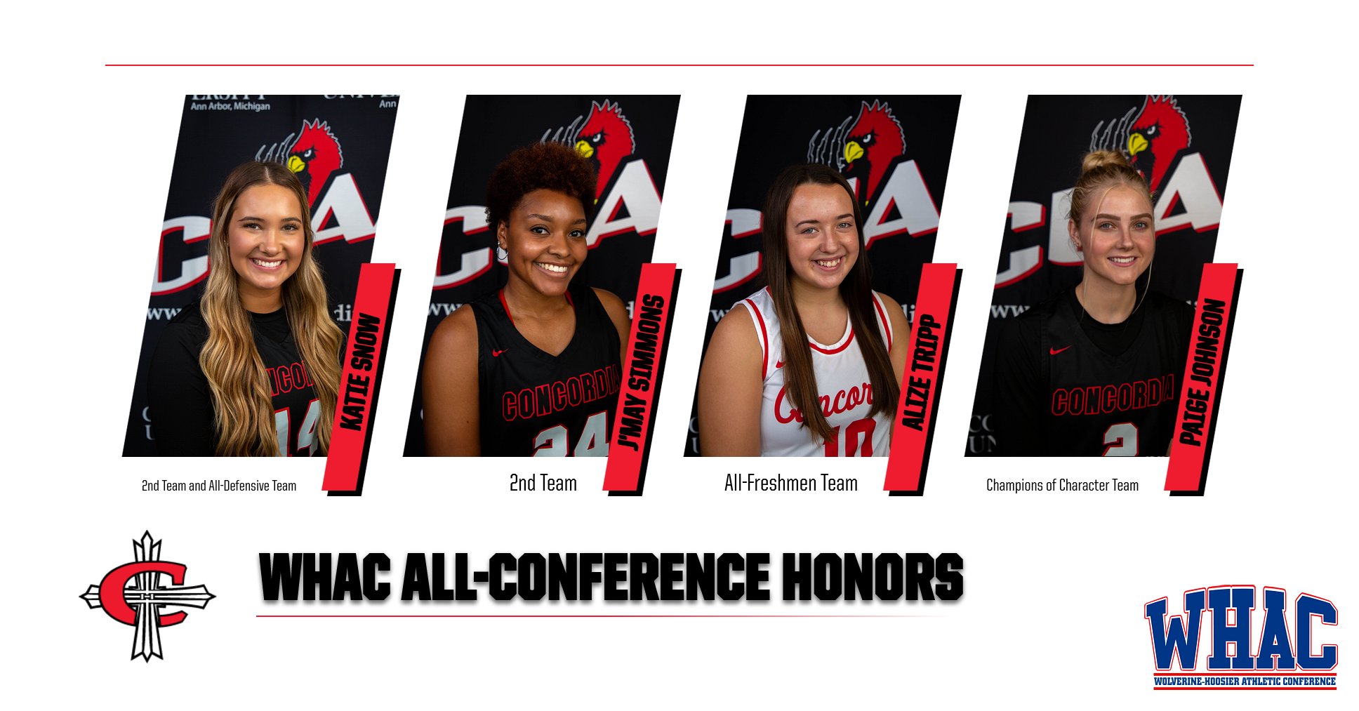 Snow, Simmons, and Tripp lead Cardinals with WHAC honors