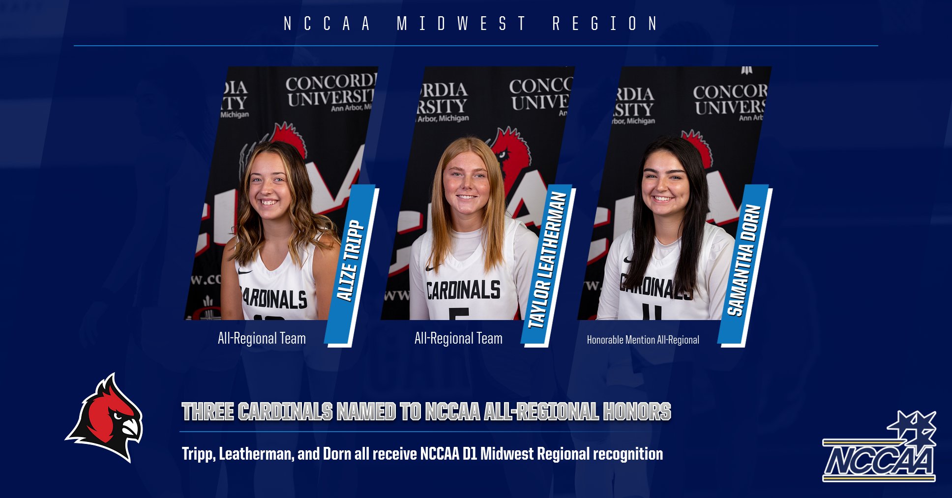 Three Cardinals recognized by NCCAA for All-Regional Honors
