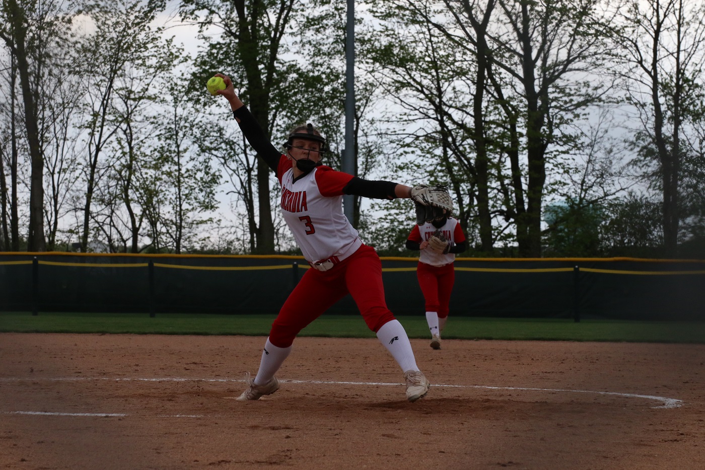 Maddie Ciezcka pitches a complete game in game 2. (Photo Courtesy of Madonna athletics)